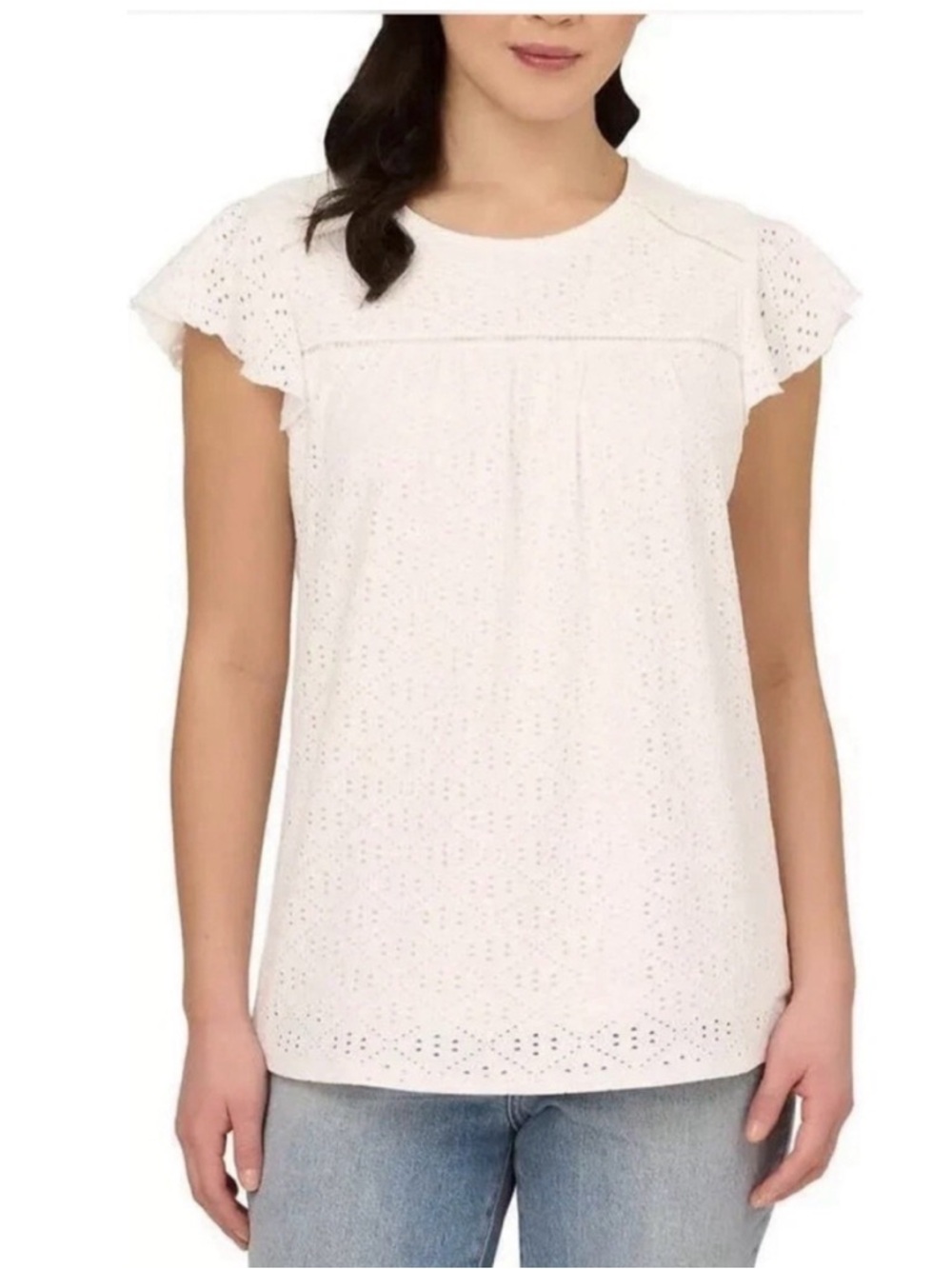 🌟2/$18 SALE Adrianna Papell White Eyelet Flutter Sleeve Blouse Cottagecore